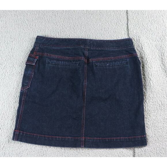 LAUREN JEANS CO Ralph Lauren Denim Skirt 12 Brass Clasp Red Stitching Pockets - Picture 2 of 5
